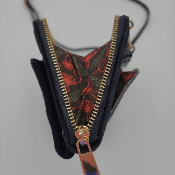 Spartina 449 Black Suede & Leather Crossbody Bag With Gold Hardware & Floral Lin - Picture 4 of 16